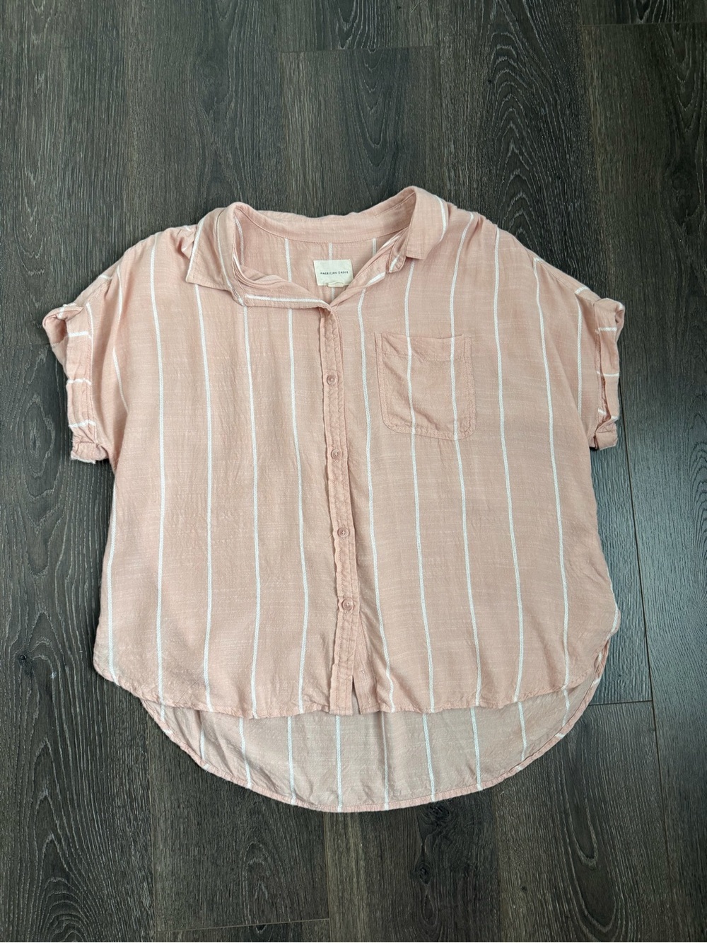 American Eagle Outfitters Stripped Button Front Blouse Women’s M Blush/white - Picture 2 of 6